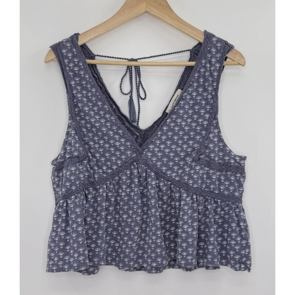 Lucky Brand Tops - Lucky Brand Blue Cropped Babydoll Crochet Peplum Tank Top Sz L Boho Y2K Festival
